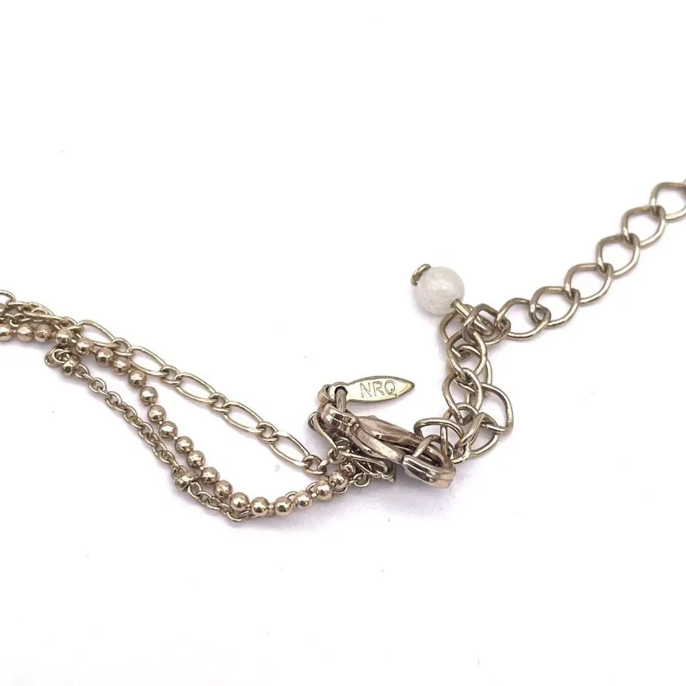 NRQ Beaded Multi Strand Layered Leaf Charm Chain Necklace Gold Tone 13